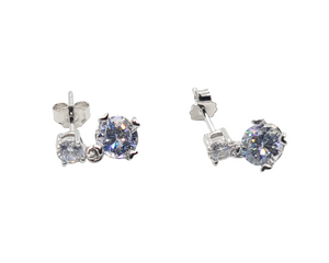 Sterling Silver Rhodium Stone Earrings