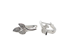 Load image into Gallery viewer, Sterling Silver with Cubic Zirconia Leaf Hoop Earrings
