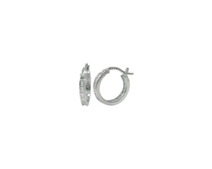 Sterling Silver with Rhodium, Cubic Zirconia Hoops