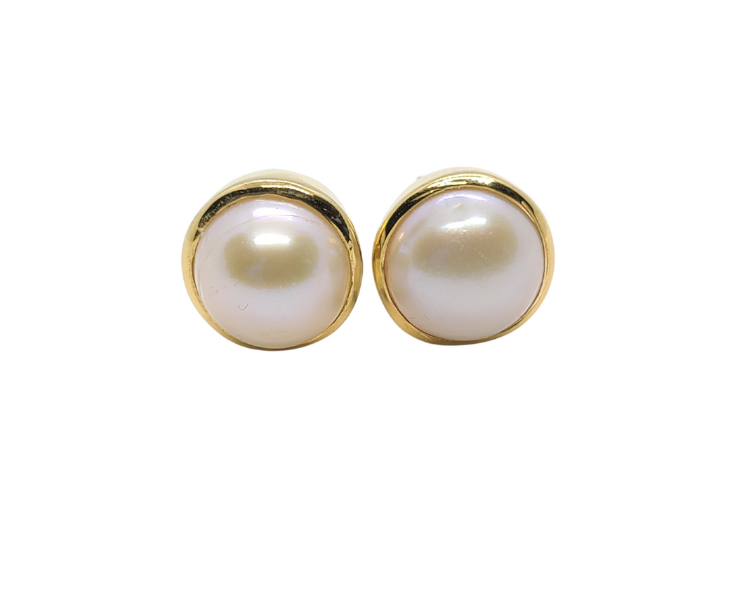 Sterling Silver Gold Plated Freshwater Pearl Stud Earrings