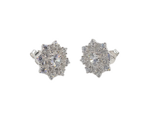 Load image into Gallery viewer, Sterling Silver with Rhodium Flower Stud Earrings with Cubic Zirconia
