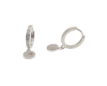 Load image into Gallery viewer, Sterling Silver with Rhodium, Disc Charm Hoop Earrings
