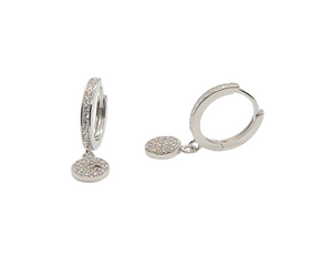 Sterling Silver with Rhodium, Disc Charm Hoop Earrings