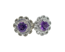 Charger l&#39;image dans la galerie, Round Blue Sapphire Sterling Silver Stud Earrings
