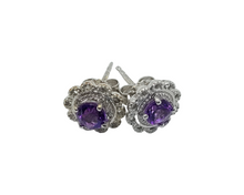 Charger l&#39;image dans la galerie, Round Blue Sapphire Sterling Silver Stud Earrings
