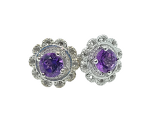 Charger l&#39;image dans la galerie, Round Blue Sapphire Sterling Silver Stud Earrings
