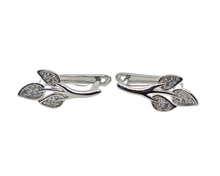 Load image into Gallery viewer, Sterling Silver with Cubic Zirconia Leaf Hoop Earrings
