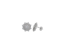 Load image into Gallery viewer, Sterling Silver with Rhodium Flower Stud Earrings with Cubic Zirconia
