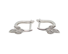 Load image into Gallery viewer, Sterling Silver with Cubic Zirconia Leaf Hoop Earrings
