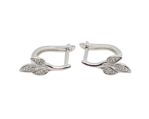 Sterling Silver with Cubic Zirconia Leaf Hoop Earrings