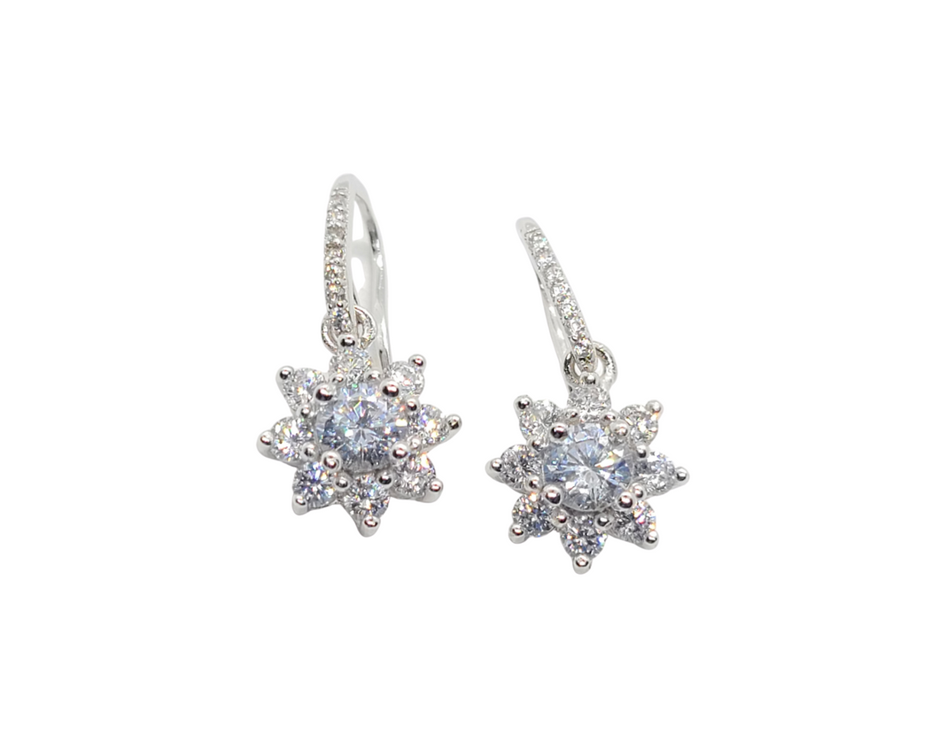 Sterling Silver Faceted Flower Shape Stone Earring