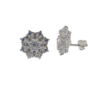 Load image into Gallery viewer, Sterling Silver with Rhodium Flower Stud Earrings with Cubic Zirconia
