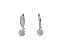 Load image into Gallery viewer, Sterling Silver with Rhodium, Disc Charm Hoop Earrings
