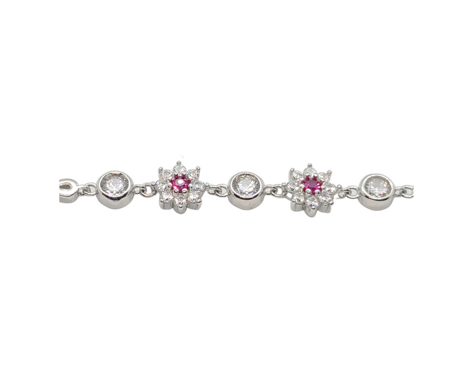 Sterling Silver with Rhodium Flower Bracelet