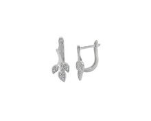 Load image into Gallery viewer, Sterling Silver with Cubic Zirconia Leaf Hoop Earrings 
