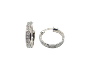 Sterling Silver with Rhodium, Cubic Zirconia Hoops