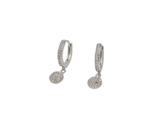 Load image into Gallery viewer, Sterling Silver with Rhodium, Disc Charm Hoop Earrings
