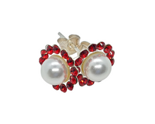 Load image into Gallery viewer, Swarovski Pearl &quot;January Red&quot; Birthstone Earring
