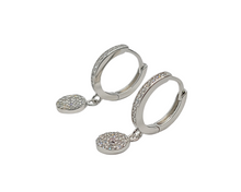 Load image into Gallery viewer, Sterling Silver with Rhodium, Disc Charm Hoop Earrings
