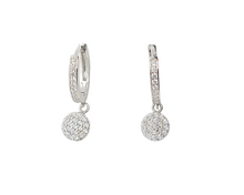 Load image into Gallery viewer, Sterling Silver with Rhodium, Disc Charm Hoop Earrings
