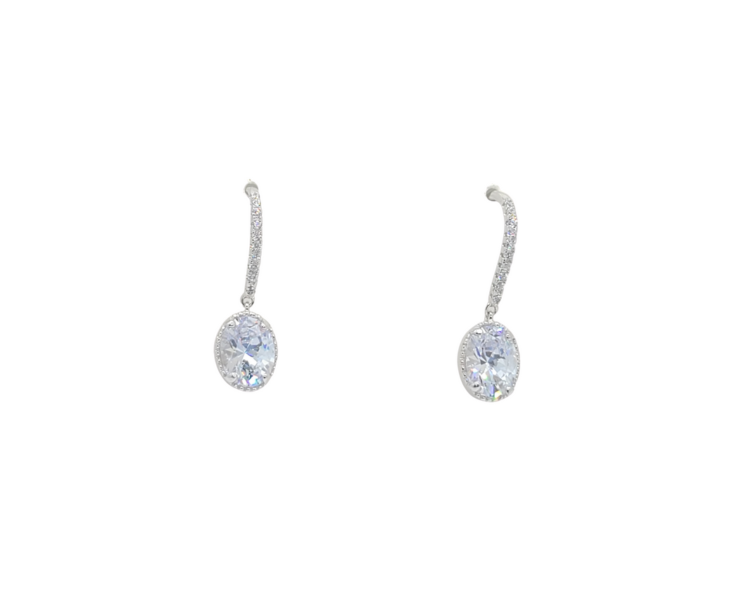 Sterling Silver Oval Shape Stone Earring