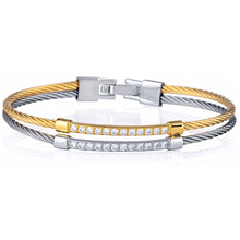 Load image into Gallery viewer, Sterling Silver &amp; Stainless Steel Two Tone Bangle With Gold Plating And CZ
