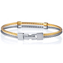 Load image into Gallery viewer, Sterling Silver &amp; Stainless Steel Two Tone Bangle With Gold Plating And CZ
