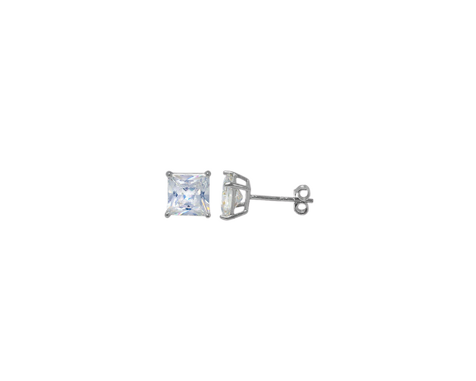 Sterling Silver With Cubic Zirconia Faceted Square Studs