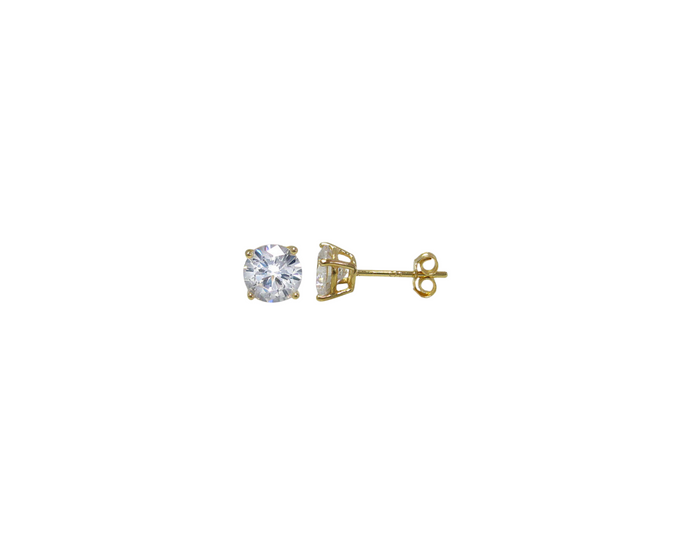 Sterling Silver With Gold Plated Round Cubic Zirconia Studs