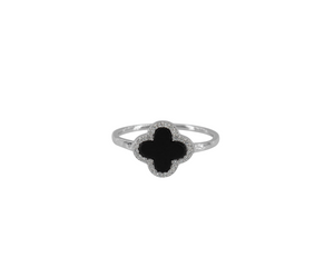 Sterling Silver With Rhodium Cubic Zirconia 4 Leaf Clover Ring & Erring Set