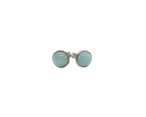 Sterling Silver With Rhodium Plated "Larimar" Stone Stud Earring