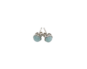 Sterling Silver With Rhodium Plated "Larimar" Stone Stud Earring