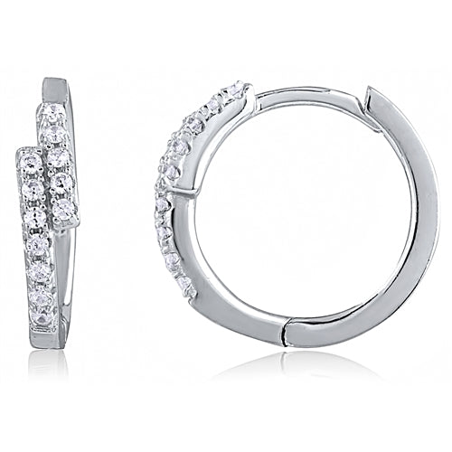 Silver Huggie Earrings with CZ