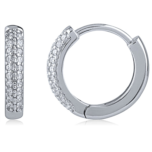 Silver Huggie Earrings with CZ