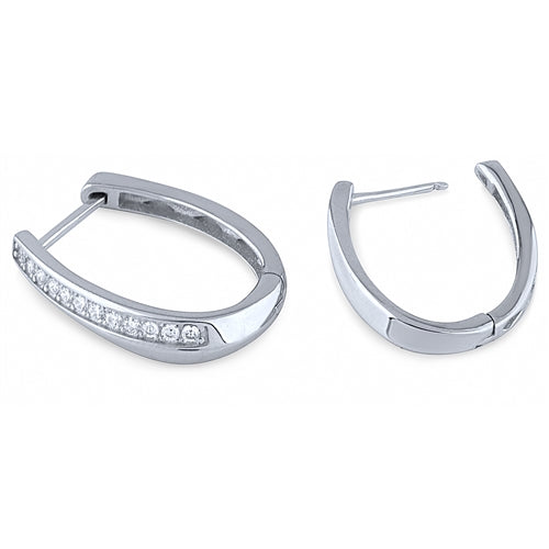 Silver Hoop Earrings with White CZ