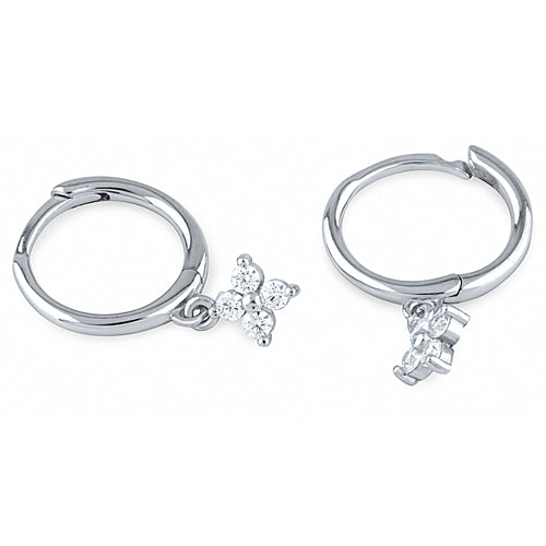 Silver Huggie Earrings with White CZ