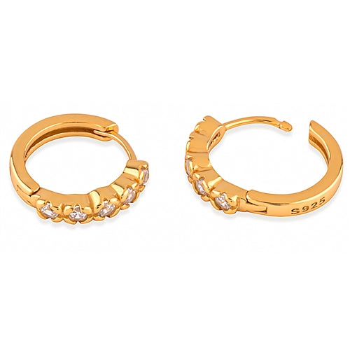 Silver Huggie Earrings with White CZ and Yellow Gold Plated