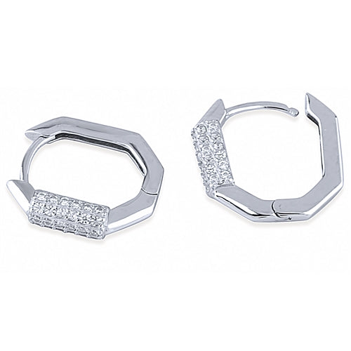 Silver Huggie Earrings with White CZ