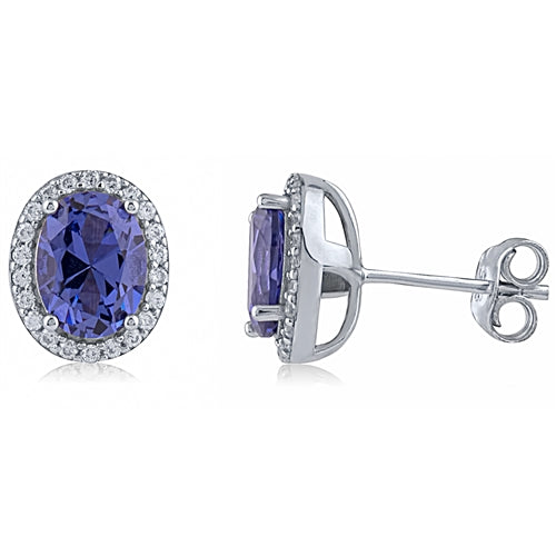 Silver Stud Earrings with Tanzanit CZ Stone