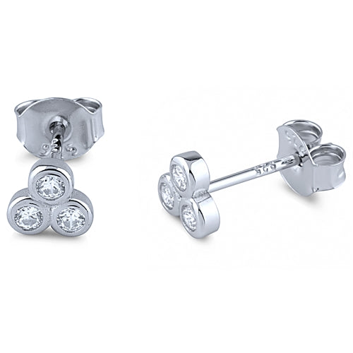 Silver Stud Earrings with White CZ