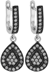 Silver Earring with Black & White Rhodium and CZ