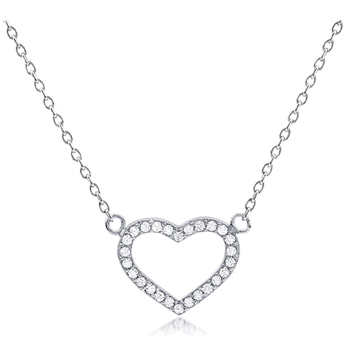 Silver Open Heart Necklace with CZ