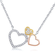 Load image into Gallery viewer, Silver Three Hearts Necklace With CZ. Rose Gold and Gold Plated
