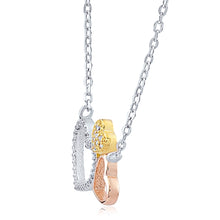 Load image into Gallery viewer, Silver Three Hearts Necklace With CZ. Rose Gold and Gold Plated
