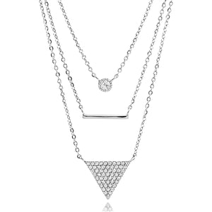 Silver Layered Necklace 3 Pendants with Micro set Cubic Zirconia