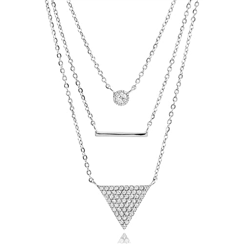 Silver Layered Necklace 3 Pendants with Micro set Cubic Zirconia