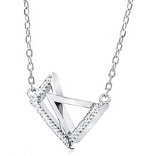 Load image into Gallery viewer, Silver Triangle Necklace with Cubic Zirconia
