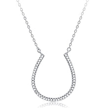 Load image into Gallery viewer,  Silver Horseshoe Necklace with Cubic Zirconia
