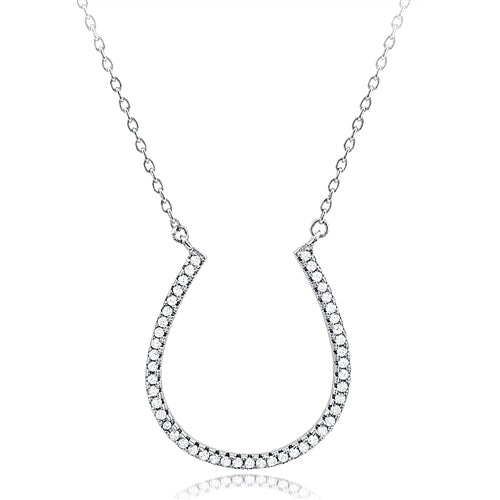  Silver Horseshoe Necklace with Cubic Zirconia