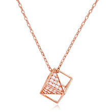 Load image into Gallery viewer, Silver Cube Necklace Rose Plated with CZ
